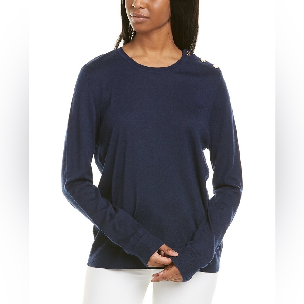TORY BURCH
Logo Button Cashmere Sweater In Blue (SW2)